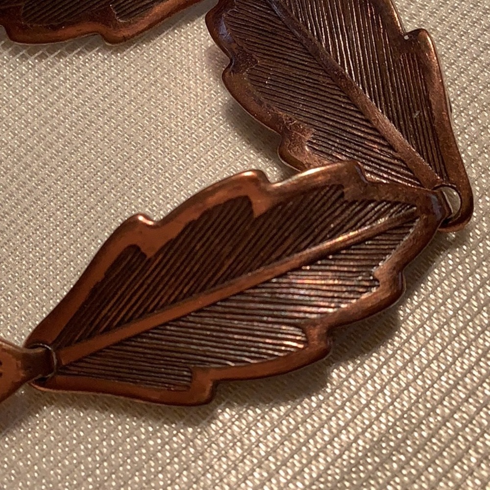 Vintage Solid Copper Detailed Leaf Link Bracelet - image 5